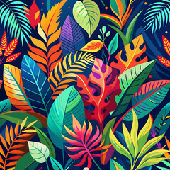 Dynamic Colorful Abstract Art Depicting Dense and Lush Leaf Patterns, Ai Generated