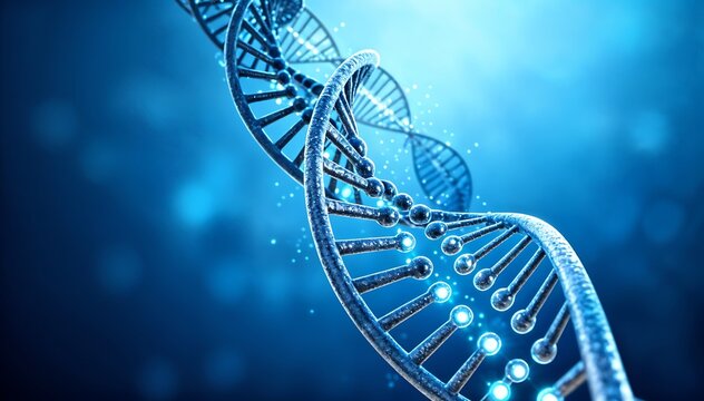 Dna Strand Model on Blue Background