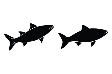 Two Black Shark Silhouettes Facing Away from Each Other on White Background animal