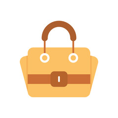 A simple vector art illustration of a beige purse with a brown handle and belt