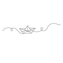 Paper boat   icon   continuous one line drawing of outline vector illustration 