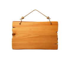 Rustic wooden sign with rough edges hanging by wire against a stark black background