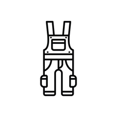 An outline illustration of a pair of overalls with straps a pocket and pockets on each leg