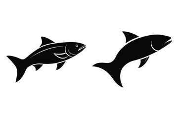 Obraz premium Two Black Silhouette Fish Icons Swimming on White Background seafood ocean
