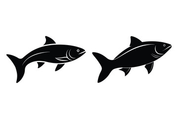 Obraz premium Two black silhouette fish swimming side by side ocean