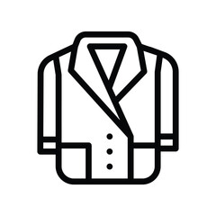 Blackoutlined lab coat icon with three front buttons and distinct collar detail