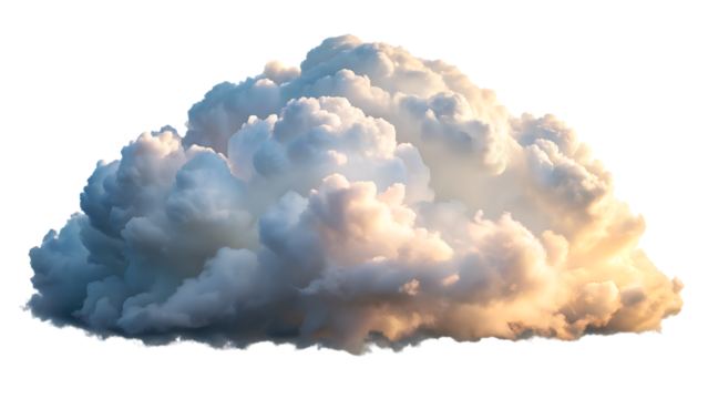 Fluffy White Cloud with Golden Light Isolated Perfect for Design Projects on transparent background