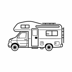 Black and White Illustration of a Recreational Vehicle Ideal for Travel and Adventure Depicting Freedom and Mobility