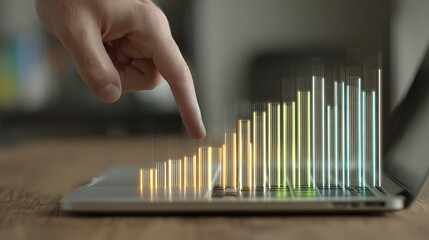 Hand Touching Digital Data Visualization on Tablet in Modern Office