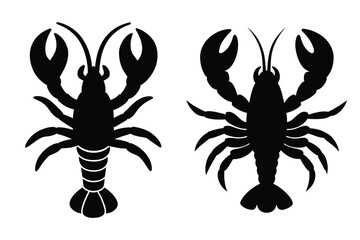 Two Black Silhouettes of Lobsters Facing Each Other on White Background vector illustration