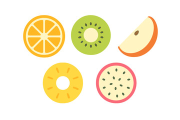 Colorful assortment of fresh fruit slices on a white background showcasing vibrant colors and healthy choices
