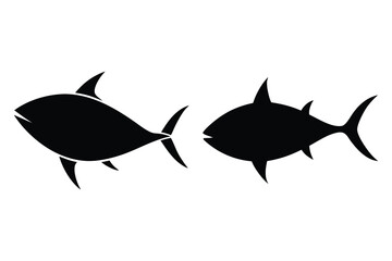 Obraz premium Two Solid Black Tuna Fish Silhouettes Facing Each Other marine ocean