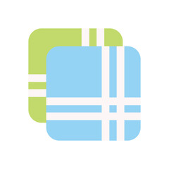 Two folded pastelcolored handkerchiefs with white stripes are layered creating a clean simple design