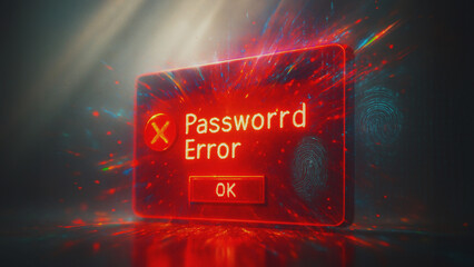 An abstract illustration of a password error popup, symbolizing the complexities of digital security.