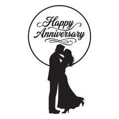 Couple kissing silhouette under “Happy Anniversary” moon