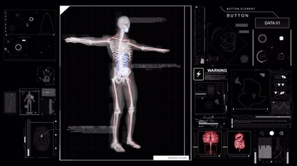 Dynamic Sci-Fi HUD Animation of a Full Human Body Scan and Biometric Data Analysis - Powered by Adobe