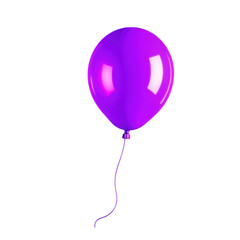 A single vibrant purple balloon floats against a stark black background with a thin string