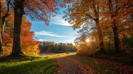 Naklejka premium road in autumn forest