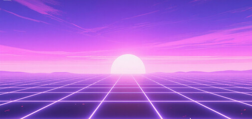 Vaporwave Retro Neon Landscape Background