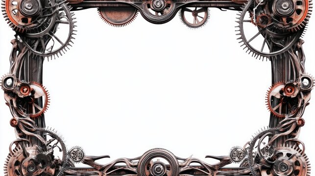 Intricate gear frame mechanical design element copper and silver texture