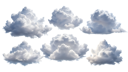 Fluffy White Cloud Collection Isolated on Transparent Background for Graphic Design and Atmospheric Sky Compositions on transparent background