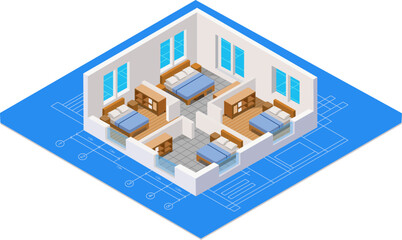 Modern home floorplan in isometric view showcasing interior room layout and design elements for contemporary living