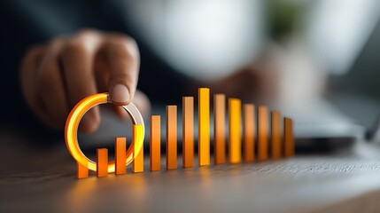 Business Person Hand Adjusting Orange Bar Chart in Modern Office