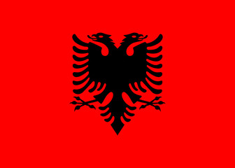Flag of Albania  official national flag with black double-headed eagle on red background, Balkan country symbol of independence and sovereignty