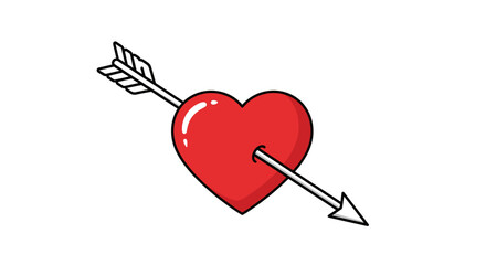 Red heart pierced by Cupid's arrow, a vibrant symbol of love and romance, perfect for Valentine's Day. Vector illustration isolated on transparent background.