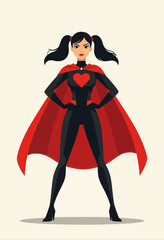 Fototapeta premium Confident Female Superhero with Red Cape and Heart Symbol