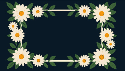 Daisy Frame Border on Dark Blue Background