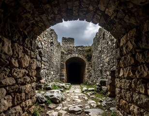 Ancient stone archway leading to a dark tunnel