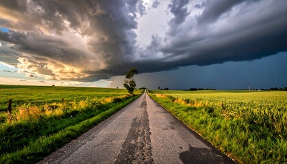 Country road under dramatic sky