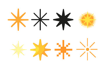 Neo-Flat Light Icons. Light Burst Styles set of icons in neo-flat style: flat light burst icon, outline light burst icon, bold light burst icon,