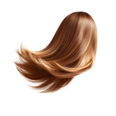Naklejka premium Long, flowing, shiny, brown hair with natural movement and texture against a clean, white background, showcasing elegance and beauty.