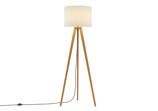 Isolated indoor tripod floor lamp with shade, elegant home decor, luminaire, lighting fixture