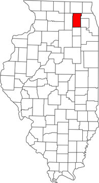 Detailed vector map of Illinois, USA, highlighting Kane County. Essential for data visualization and Chicago Metro region reports.

