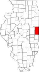 Fototapeta premium Detailed vector map of Illinois, USA, highlighting Vermilion County. Ideal for data visualization and Eastern Illinois border reports.