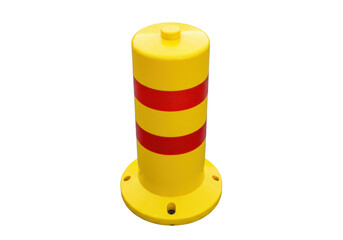 Isolated yellow cylindrical bollard for road safety, traffic direction, and parking control