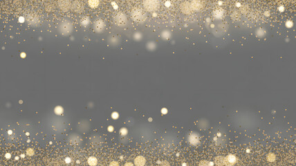 Elegant gray background with golden glitter, bokeh lights and confetti frame for luxury holiday or wedding invitation
