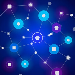 Abstract illustration of interconnected nodes and lines, representing a network or data flow.