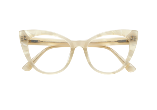 Isolated cat eye glasses frame fashion eyewear, beige acetate eyeglasses optical style model