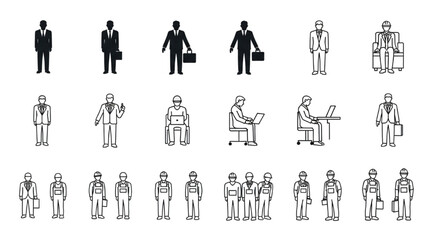 Top View Vector Icons – Silhouettes of Men Executives Standing and Sitting AI EPS PNG JPEG
