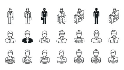 Top View Vector Icons – Silhouettes of Men Executives Standing and Sitting AI EPS PNG JPEG
