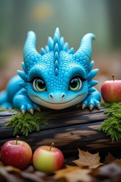 Little dragon with apple