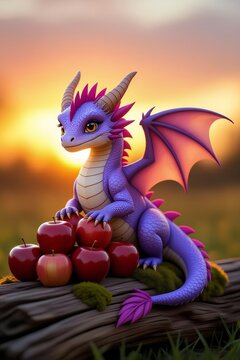 Little dragon with apple