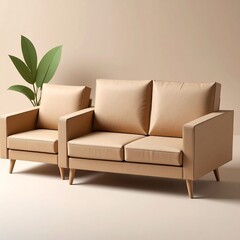 Beige sofa set in a minimalist setting