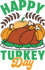 Happy Turkey Day Cartoon with Roasted Feast