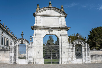 Baroque entrance gate at Pisani manor house on Brenta canal, Stra, Italy