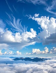 High-altitude view of mountains and clouds